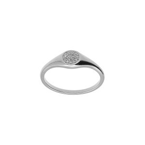 BAGUE ARGENT PLATINÉ PETITE CHEVALIERE PAVÉ FORME ROND OXYDES BLANCS SERTIS