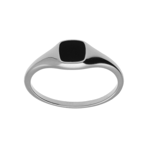 BAGUE ARGENT PLATINÉ PETITE CHEVALIERE PAVÉ FORME CARRÉ ONYX IMITATION