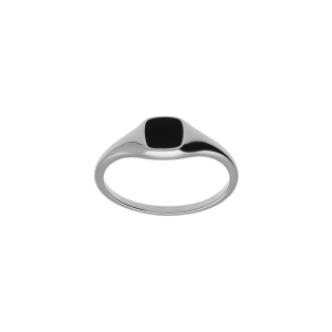 BAGUE ARGENT PLATINÉ PETITE CHEVALIERE PAVÉ FORME CARRÉ ONYX IMITATION