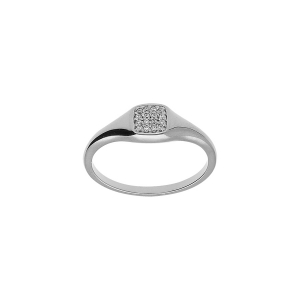 BAGUE ARGENT PLATINÉ PETITE CHEVALIERE PAVÉ FORME CARRÉ OXYDES BLANCS SERTIS