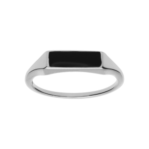 BAGUE ARGENT PLATINÉ PETITE CHEVALIERE PAVÉ FORME RECTANGULAIRE ONYX IMITATION