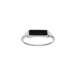 BAGUE ARGENT PLATINÉ PETITE CHEVALIERE PAVÉ FORME RECTANGULAIRE ONYX IMITATION