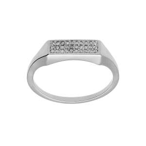 BAGUE ARGENT PLATINÉ PETITE CHEVALIERE PAVÉ FORME RECTANGULAIRE OXYDES BLANCS SERTIS