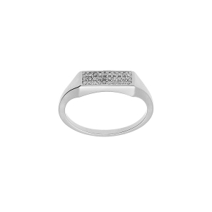 BAGUE ARGENT PLATINÉ PETITE CHEVALIERE PAVÉ FORME RECTANGULAIRE OXYDES BLANCS SERTIS