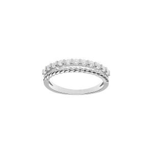 BAGUE ARGENT RHODIÉ 2 RANGS 1 RAIL OXYDES BLANCS SERTIS