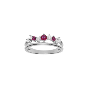 BAGUE ARGENT RHODIÉ 2 RANGS OXYDES SERTIS FUSHIA ET BLANCS