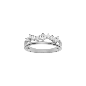 BAGUE ARGENT RHODIÉ 2 RANGS OXYDES BLANCS SERTIS