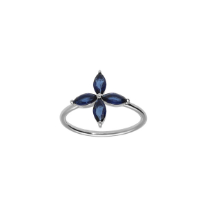 BAGUE ARGENT RHODIÉ FLEUR VERRE BLEU FONCÉ