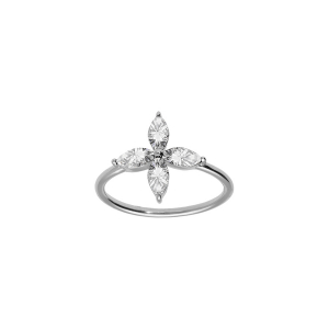 BAGUE ARGENT RHODIÉ FLEUR VERRE BLANC