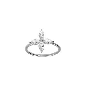 BAGUE ARGENT RHODIÉ FLEUR VERRE BLANC