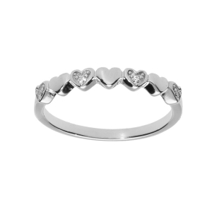 BAGUE ARGENT RHODIÉ COEUR LISSES ET OXYDES BLANCS