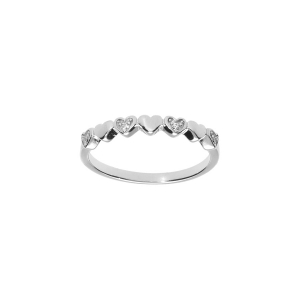 BAGUE ARGENT RHODIÉ COEUR LISSES ET OXYDES BLANCS