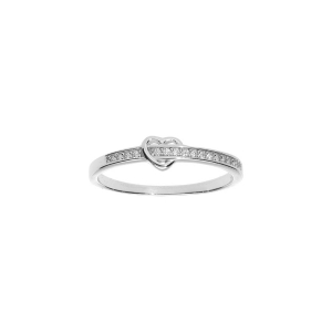 BAGUE ARGENT RHODIÉ COEUR OXYDES BLANCS SERTI RAIL