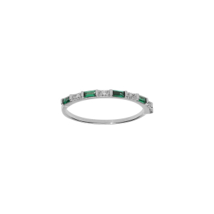 BAGUE ARGENT RHODIÉ MOTIF RECTANGLE OXYDES VERTS ET BLANCS