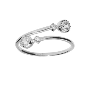 BAGUE ARGENT RHODIÉ OUVERTE SPIRALE OXYDES BLANCS SERTI CLOS