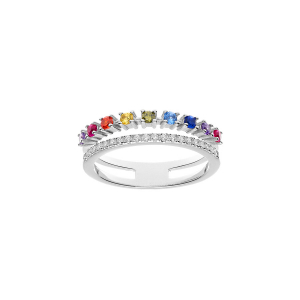BAGUE ARGENT RHODIÉ DOUBLE OXYDES MULTI COULEURS