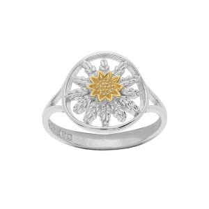 BAGUE ARGENT RHODIÉ FLEUR DE SOLEIL BICOLORE EGUZKILORE