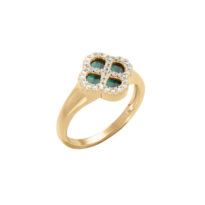 BAGUE ARGENT DORÉ TREFLE MALACHITE VÉRITABLE CONTOUR OXYDES BLANCS