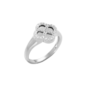BAGUE ARGENT RHODIÉ TREFLE NACRE BLANCHE VÉRITABLE CONTOUR OXYDES BLANCS