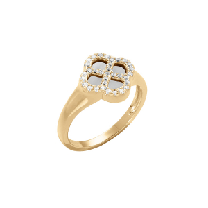 BAGUE ARGENT DORÉ TREFLE NACRE BLANCHE VÉRITABLE CONTOUR OXYDES BLANCS