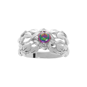 BAGUE ARGENT RHODIÉ OXYDE MYSTIQUE ARC EN CIEL ET ARBRE DE VIE