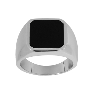 CHEVALIERE ARGENT RHODIÉ CHEVALIERE CARRÉ PLATEAU ONYX 12x12 mm