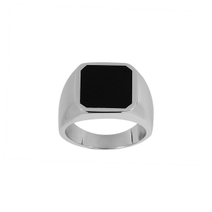 CHEVALIERE ARGENT RHODIÉ CHEVALIERE CARRÉ PLATEAU ONYX 12x12 mm