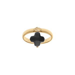 BAGUE ARGENT DORÉ AVEC TREFLE EN VERRE FACETTÉ NOIR