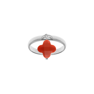 BAGUE ARGENT RHODIÉ TREFLE EN VERRE FACETTÉ ROUGE