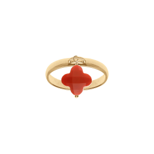 BAGUE ARGENT DORÉ TREFLE EN VERRE FACETTÉ ROUGE