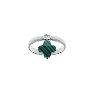 BAGUE ARGENT RHODIÉ AVEC TREFLE EN VERRE FACETTÉ VERT