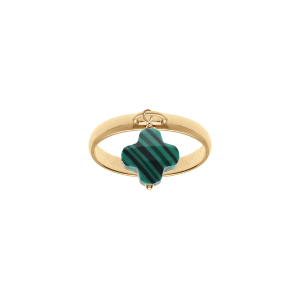BAGUE ARGENT DORÉ AVEC TREFLE EN VERRE FACETTÉ VERT