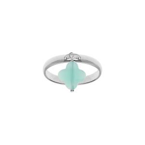 BAGUE ARGENT RHODIÉ TREFLE EN VERRE FACETTÉ VERT CLAIR