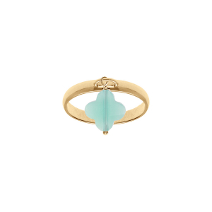 BAGUE ARGENT DORÉ TREFLE EN VERRE FACETTÉ VERT CLAIR