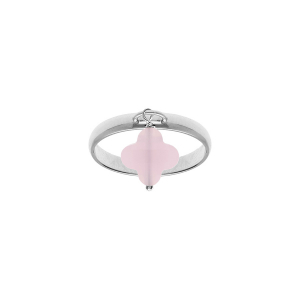 BAGUE ARGENT RHODIÉ AVEC TREFLE EN VERRE FACETTÉ  ROSE