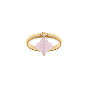 BAGUE ARGENT DORÉ AVEC TREFLE EN VERRE FACETTÉ  ROSE