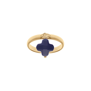 BAGUE ARGENT DORÉ AVEC TREFLE EN VERRE FACETÉ BLEU MARINE