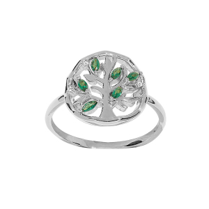 BAGUE ARGENT RHODIÉ ARBRE DE VIE OXYDES VERTS