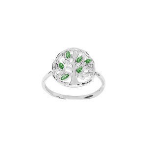 BAGUE ARGENT RHODIÉ ARBRE DE VIE OXYDES VERTS