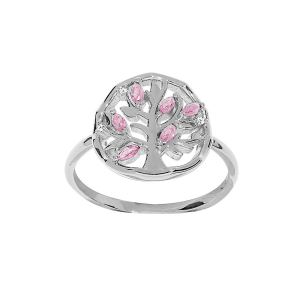 BAGUE ARGENT RHODIÉ ARBRE DE VIE OXYDES ROSE