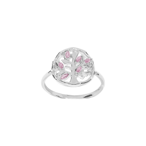 BAGUE ARGENT RHODIÉ ARBRE DE VIE OXYDES ROSE