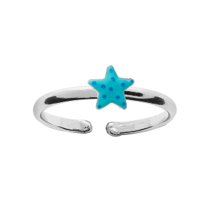 BAGUE ARGENT RHODIÉ ENFANT ETOILE DE MER BLEUE