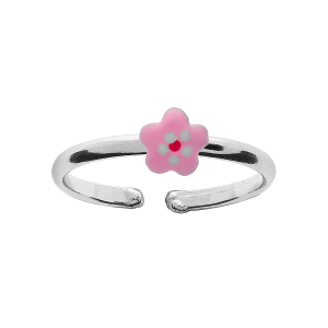 BAGUE ARGENT RHODIÉ ENFANT FLEUR ROSE REGLABLE