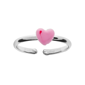 BAGUE ARGENT RHODIÉ ENFANT COEUR ROSE REGLABLE