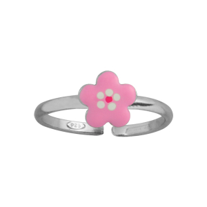 BAGUE ARGENT RHODIÉ ENFANT FLEUR ROSE REGLABLE