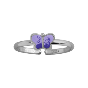 BAGUE ARGENT RHODIÉ REGLABLE PAPILLON MAUVE REGLABLE