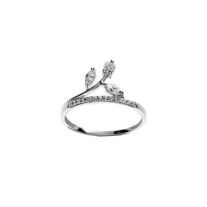 BAGUE ARGENT RHODIÉ RAIL OXYDES BLANCS SERTIS ET 3 NAVETTES OXYDES BLANCS