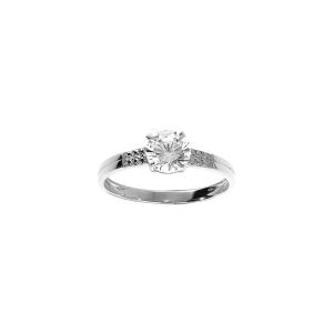 BAGUE ARGENT RHODIÉ SOLITAIRE OXYDES BLANCS SERTIS ET 1 OXYDE BLANC CENTRAL 6MM