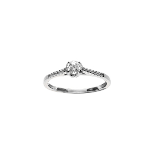 BAGUE ARGENT RHODIÉ SOLITAIRE OXYDES BLANCS SERTIS ET 1 OXYDE BLANC CENTRAL 3.8MM