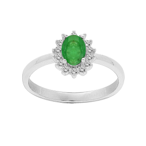 BAGUE ARGENT RHODIÉ EMERAUDE VÉRITABLE CONTOUR TOPAZES BLANCHES SERTIES